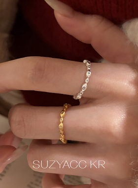 suayacc kr手工拉丝不规则水滴戒指开口简约百搭小众高级感食指戒