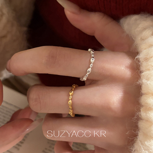 kr手工拉丝不规则水滴戒指开口简约百搭小众高级感食指戒 suayacc