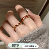 suzyacc kr本命年显白红色滴釉戒指圣诞新年小众气质食指戒指环女
