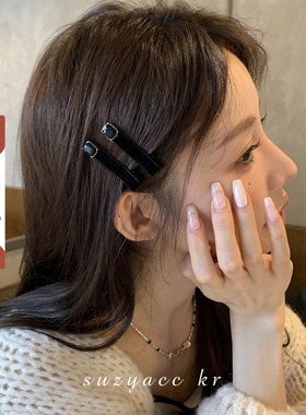 suzyacc kr法式复古黑色水钻丝绒发夹早秋气质高级侧边夹2025新款