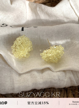 suzyacc kr度假风黄色串珠花朵耳环女巨好看漂亮耳饰温柔气质耳钉