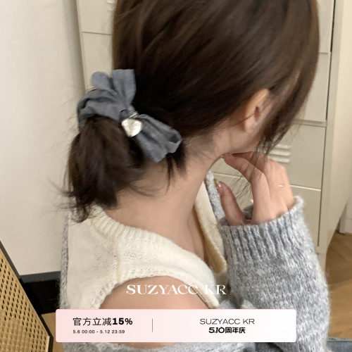 suzyacc kr做旧印染布艺蝴蝶结发圈简约气质高级感低马尾头绳女