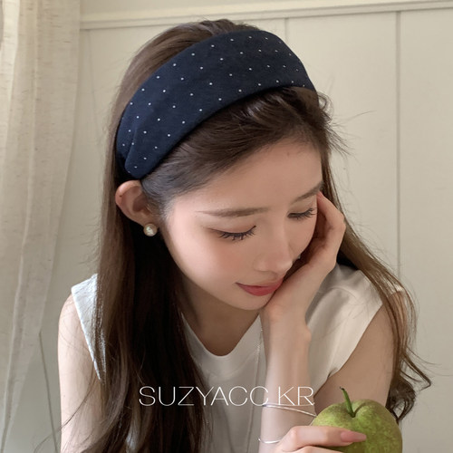 suzyacc kr波点牛仔宽边发箍复古小众设计感百搭高级洗脸头箍女