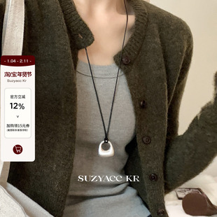 suzyacc kr极简风金属坨坨黑绳毛衣链女小众设计个性高级感长项链