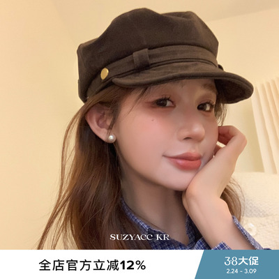 suzyacc kr小众复古高级感贝雷帽秋冬摩登百搭时尚帽子女超出片