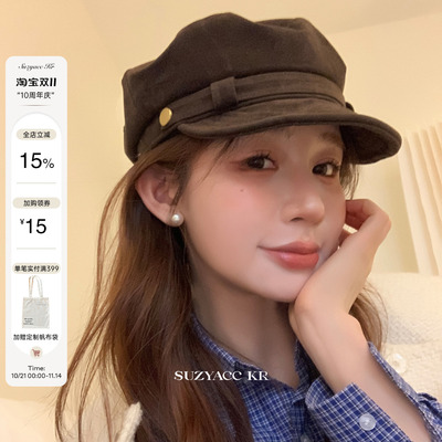 suzyacc kr小众复古高级感贝雷帽秋冬摩登百搭时尚帽子女超出片