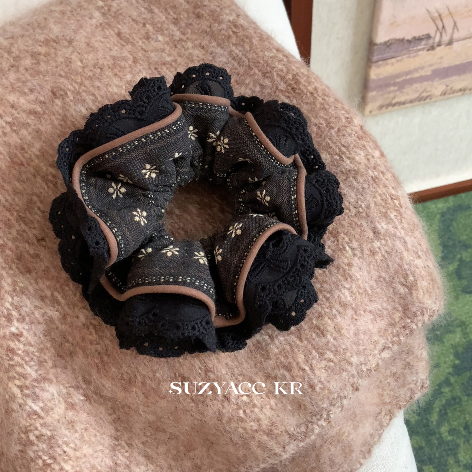 【新品限时2件88折】12.8 0点黑色碎花蕾丝花边大肠圈