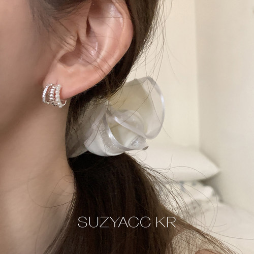 suzyacc kr小众设计仿珍珠锆石c型耳环2026新款气质百搭高级耳钉