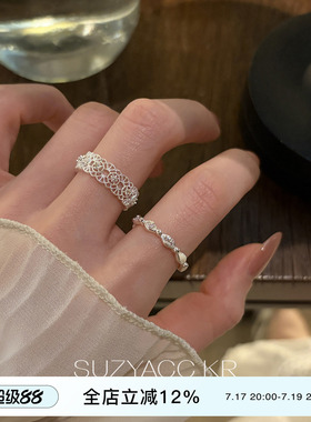 suzyacc kr 显白镂空蕾丝花边戒指日常可调节精致复古高级食指戒