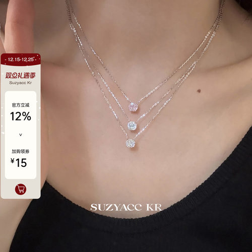 suzyacc kr玫瑰花切合成锆石项链纯银锁骨链女2025新复古小众颈链