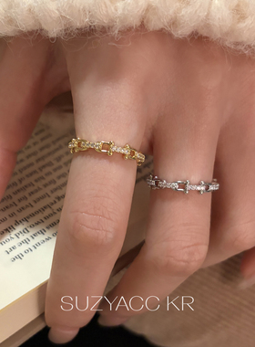 suayacc kr精致通勤马蹄合成锆石戒指开口轻奢气质小众高级感指环