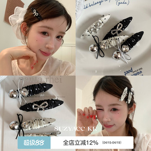 suzyacc kr波点蝴蝶结发夹女2025新款高端法式复古褶皱小众刘海夹