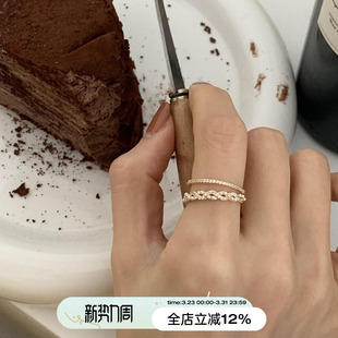 suzyacc kr轻奢小众设计精致双层金色戒指女气质高级食指戒可调节