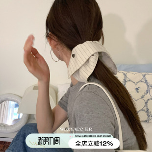 suzyacc 条纹方巾低马尾发圈头绳 kr小众简约高级Earlobe金晨同款