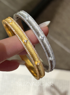 suayacc kr轻奢珠宝手工拉丝四芒星开口手镯精致复古小众高级手饰