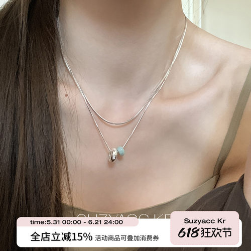 suzyacc kr小众设计极简玉石圆环双层项链女2026新款国风高级颈链