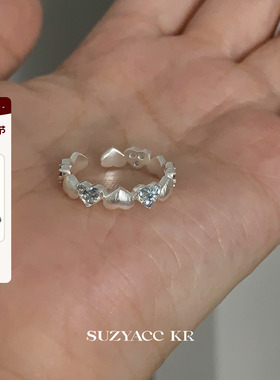 suzyacc kr小众设计蓝色爱心拉丝戒指小清新春夏食指戒轻奢指环女