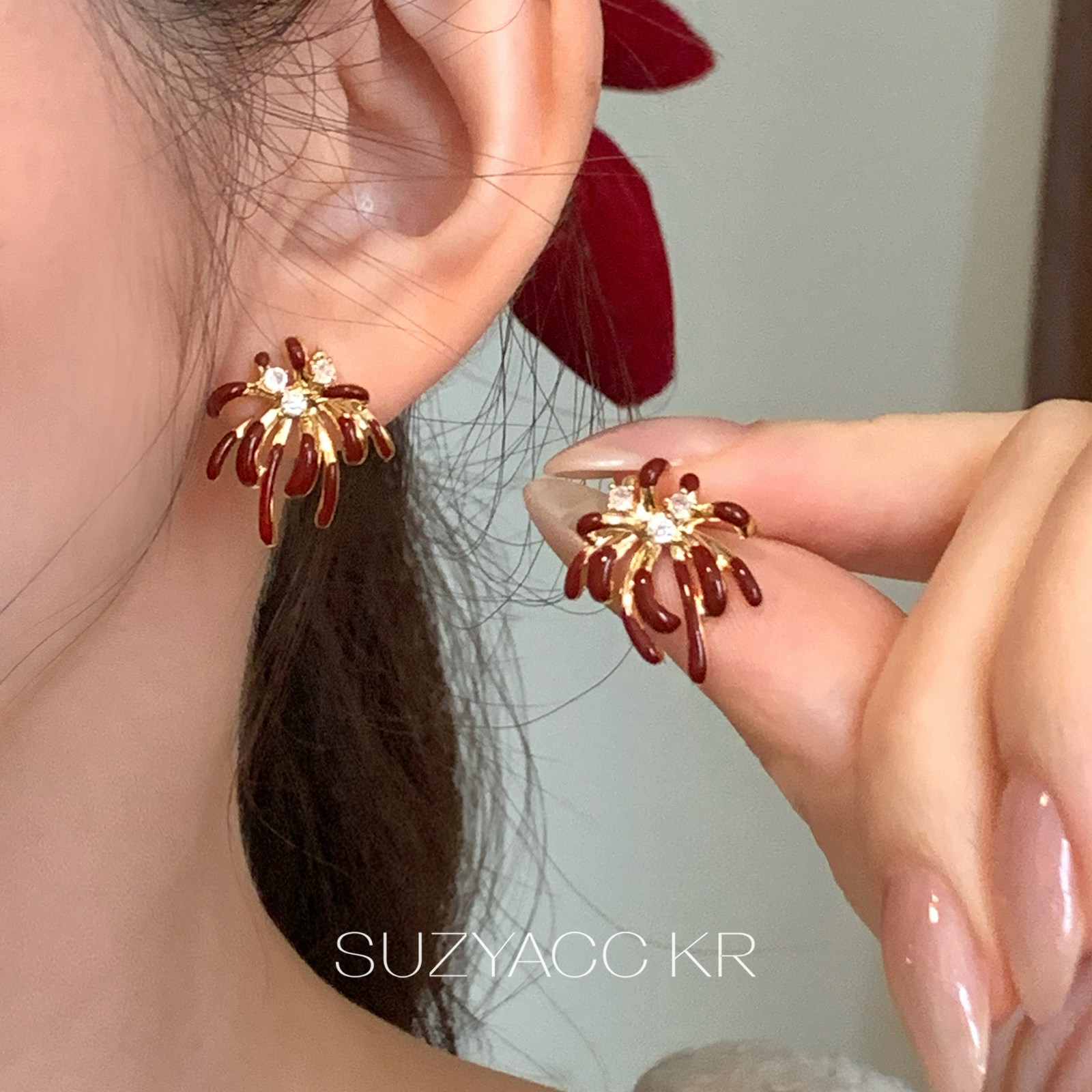 【新品限时2件88折】1.21 20点红色滴釉烟花合成锆石耳环,饰品/流行首饰/时尚饰品新,耳环,淘宝优惠券,粉丝福利购,淘宝优惠卷