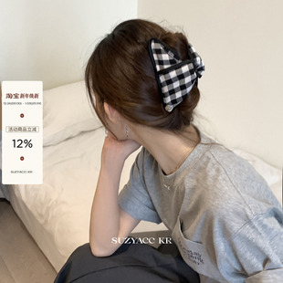 suzyacc kr日系黑白格子三角抓夹2024新款复古小众后脑勺盘发发夹