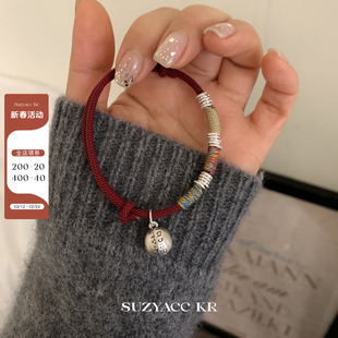 suzyacc kr纯银达摩招福盘缠红绳手链轻奢小众精致本命年国风手绳