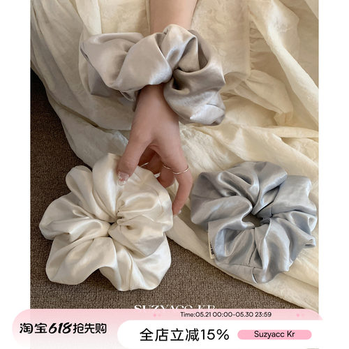 suzyacc kr缎面光泽感大号发圈女低马尾皮筋法式简约高级大肠圈