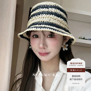 度假风条纹草帽防晒渔夫帽设计感遮阳帽显脸小 任选4件 99元