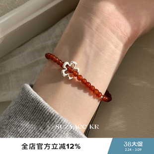 suzyacc kr纯银镂空花朵红玛瑙手链简约小众显白本命年手串手饰女