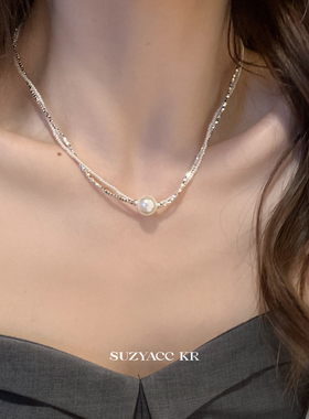 suzyacc kr碎银珍珠双层项链轻奢小众高级感颈链气质百搭锁骨链女