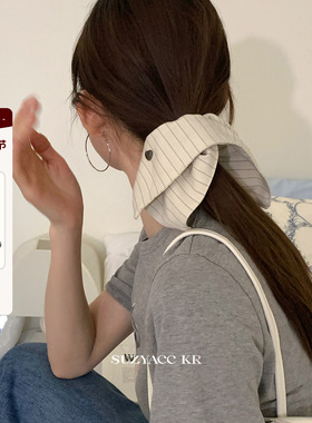 suzyacc kr小众简约高级Earlobe金晨同款条纹方巾低马尾发圈头绳
