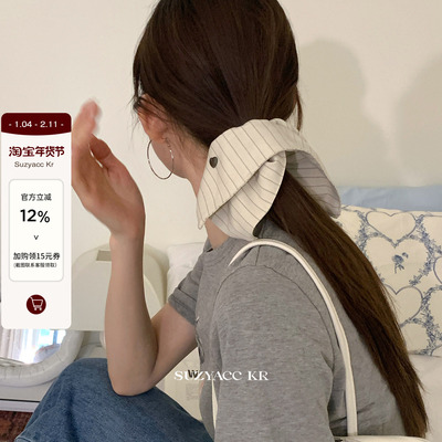 suzyacc kr小众简约高级Earlobe金晨同款条纹方巾低马尾发圈头绳