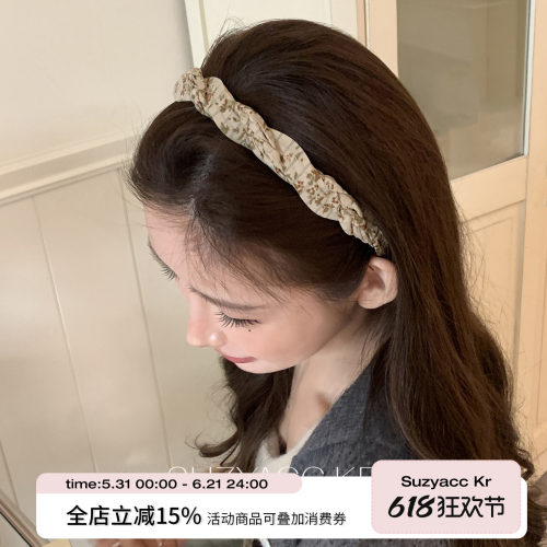 suzyacc kr森系碎花交叉发箍高颅顶头箍复古小众田园油画风发饰