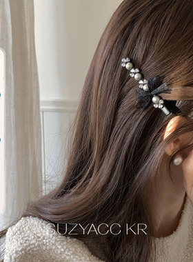 【新品限时2件88折】3.4 珍珠合成锆石网纱蝴蝶结发夹鸭嘴夹