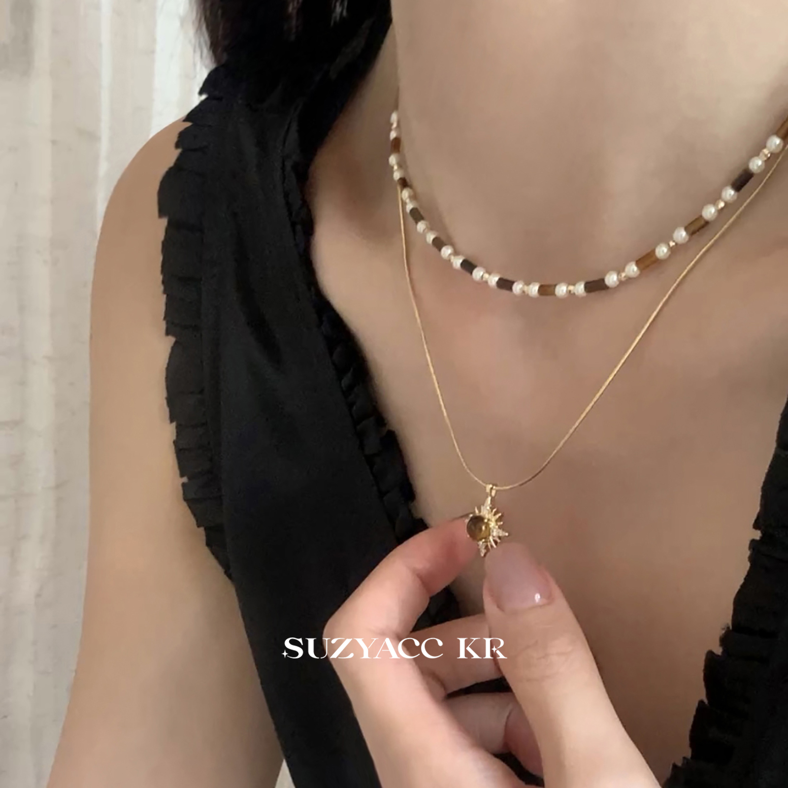 suzyacc kr秋冬美拉德双层项链2025新款复古轻奢小众设计感毛衣链