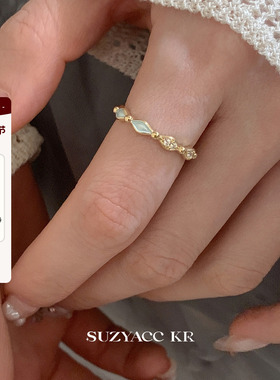 suzyacc kr欧若风小众设计新中式浅蓝滴釉镶钻戒指复古高级食指戒