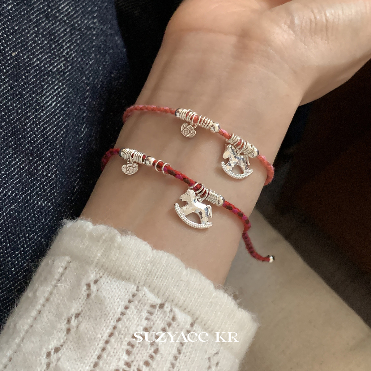 suzyacc kr纯银木马盘缠彩色红绳手链本命年小众设计百搭串珠手饰,饰品/流行首饰/时尚饰品新,银饰手链,淘宝优惠券,粉丝福利购,淘宝优惠卷