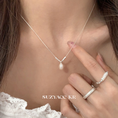 suzyacc kr温柔百搭碎银珍珠纯银项链女简约气质小众高级感锁骨链