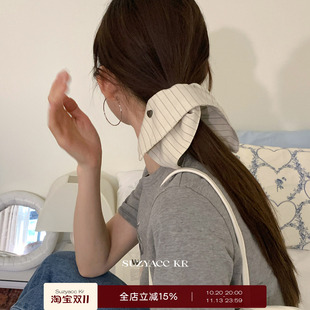 suzyacc kr小众简约高级Earlobe金晨同款条纹方巾低马尾发圈头绳
