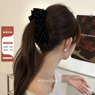 suzyacc kr丝绒蝴蝶结水钻香蕉夹低调复古通勤高级感后脑勺盘发夹