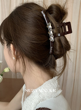 suzyacc kr爱心水钻超大号抓夹简约小众高级后脑勺夹子气质盘发夹