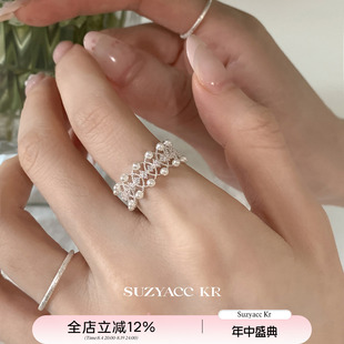 suzyacc kr蕾丝花边仿珍珠合成锆石戒指轻奢气质小众食指戒指环