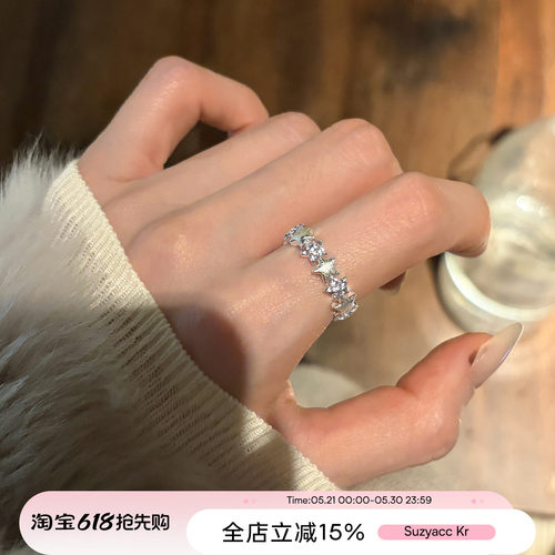 suzyacc kr手工拉丝闪钻星星戒指重工小众设计感食指戒气质指环女
