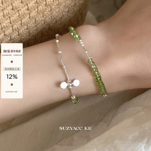 suzyacc kr泰国进口手工银手饰葡萄绿水晶纯银手链复古小清新手饰