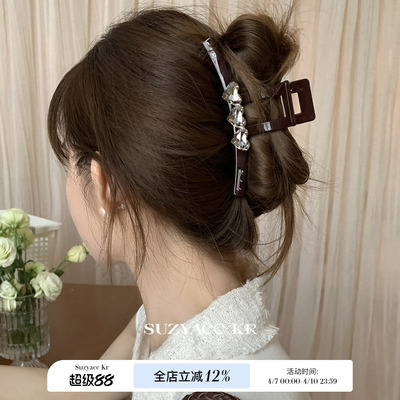 suzyacc kr爱心水钻超大号抓夹简约小众高级后脑勺夹子气质盘发夹