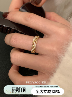 suzyacc kr复古风珐琅麻花戒指轻奢高级感小众设计食指戒可调节女