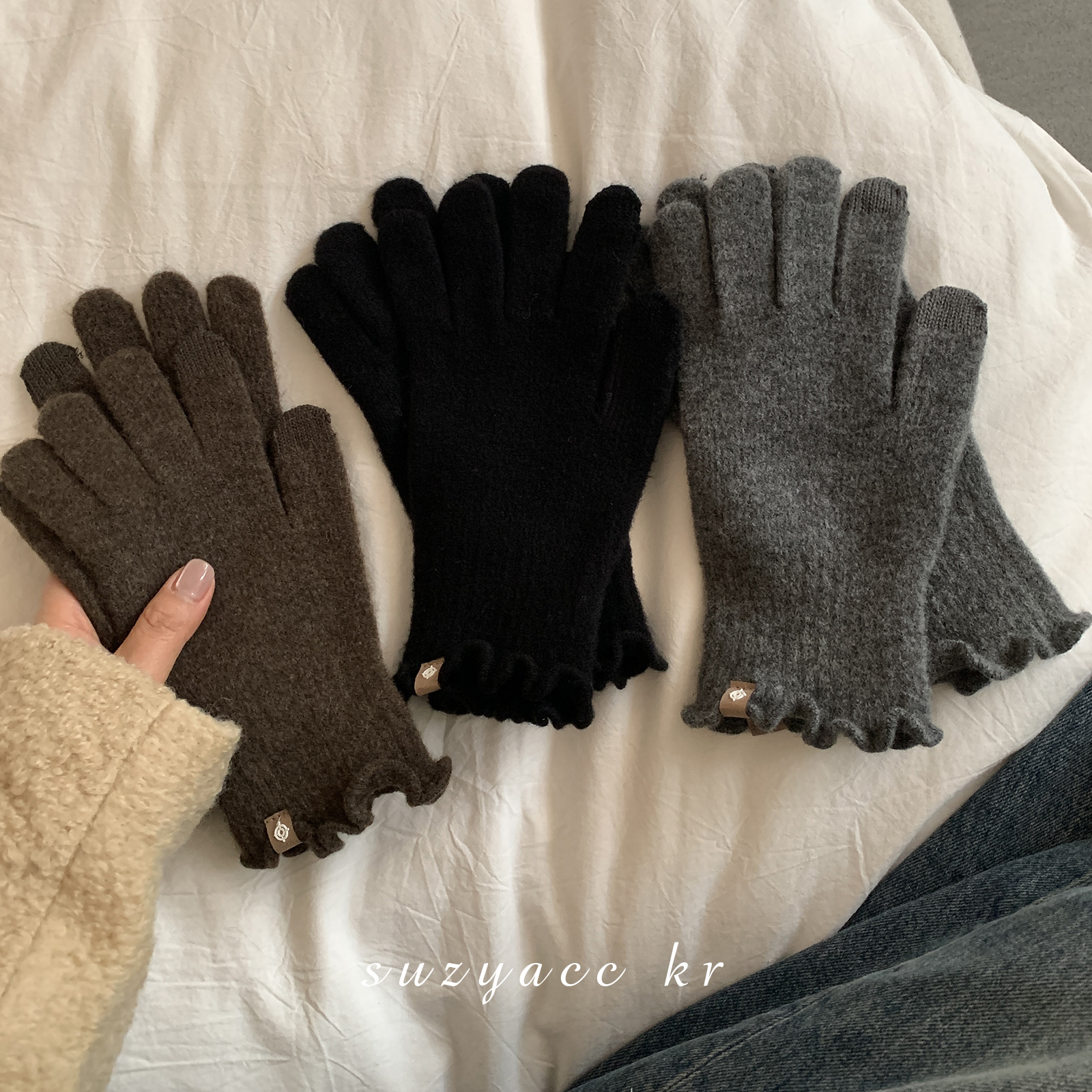 【新品限时2件88折】12.8 0点保暖防风木耳边针织毛线手套