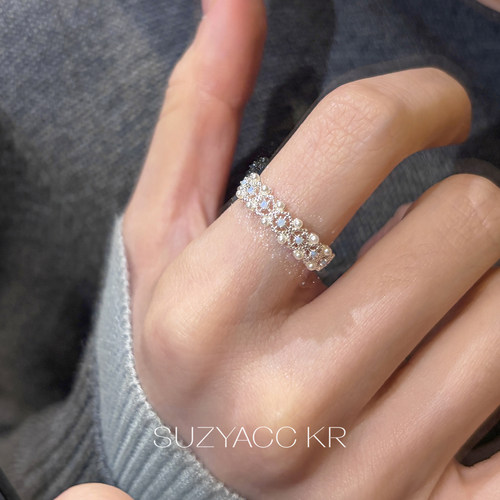 suzyacc kr精致蕾丝仿珍珠合成锆石戒指复古气质小众食指戒指环女