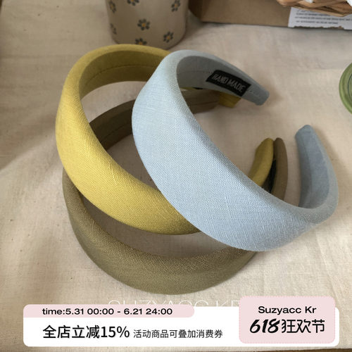 suzyacc kr彩色棉麻海绵高颅顶宽边发箍2026新款春夏清新温柔头箍