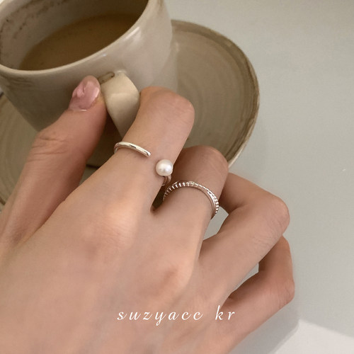 suzyacc kr极简纯银淡水珍珠开口细戒个性食指戒ins小众设计戒指