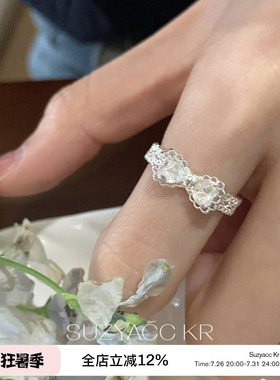 suzyacc kr清透立体蕾丝蝴蝶结戒指法式精致复古高级感食指戒指环