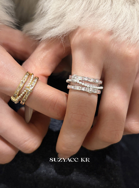 suzyacc kr轻奢合成锆石仿珍珠开口戒指小众个性超闪百搭食指戒女